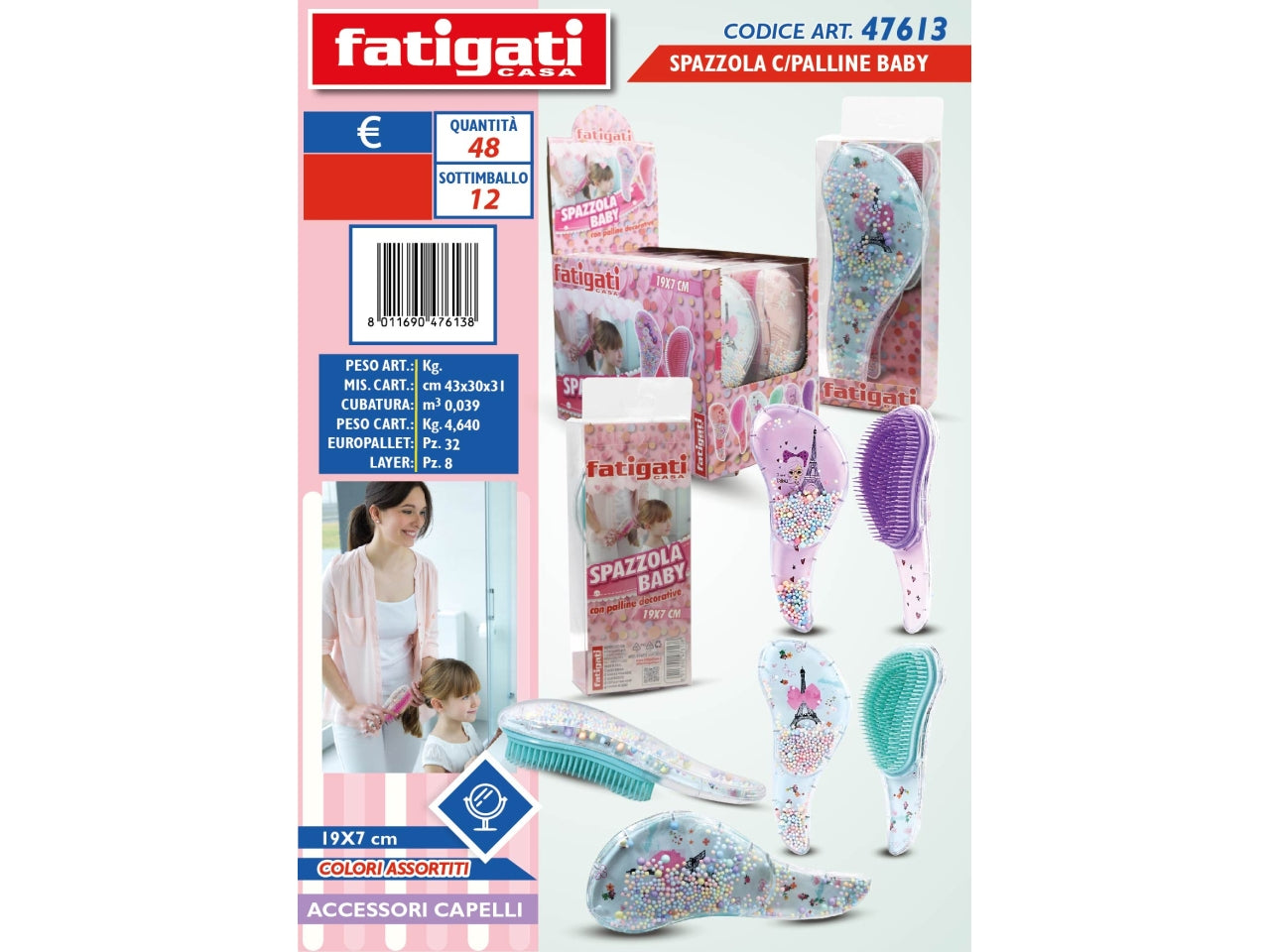 Spazzola con palline baby 19x7cm