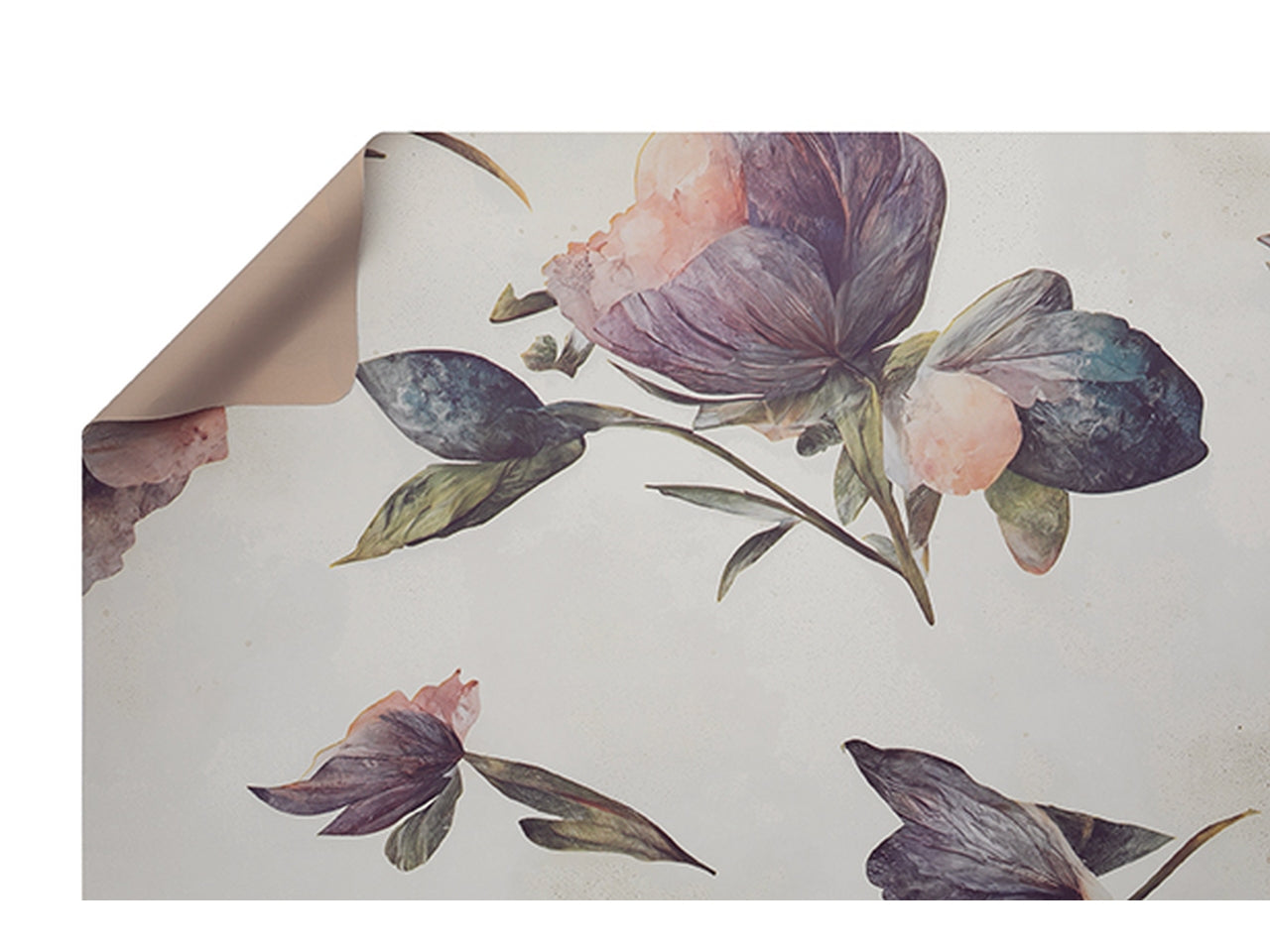 Bobina caravaggio con fiori douple face 40my 1x25mt avorio