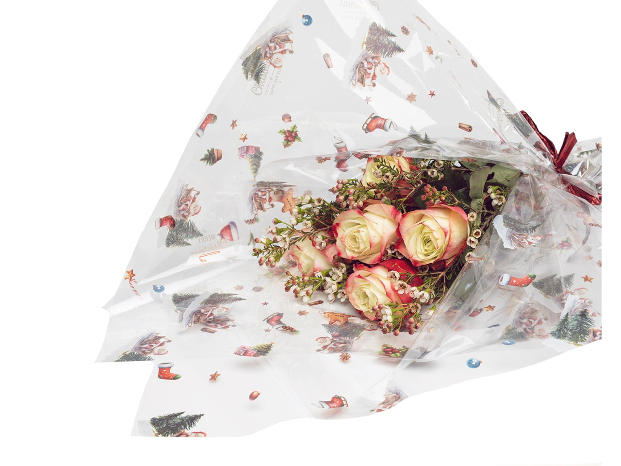 Fogli trasparenti decorati santa sleigh 30my 100x130cm in confezione da 50 pezzi