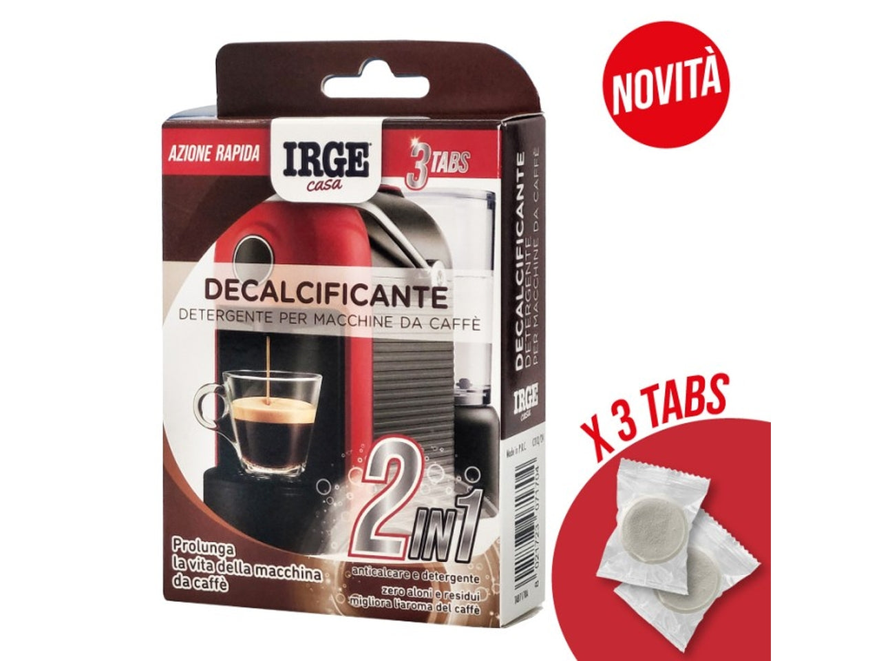 Tabs decalcificante per la pulizia macchina del caffe', in scatola da 3 tabs