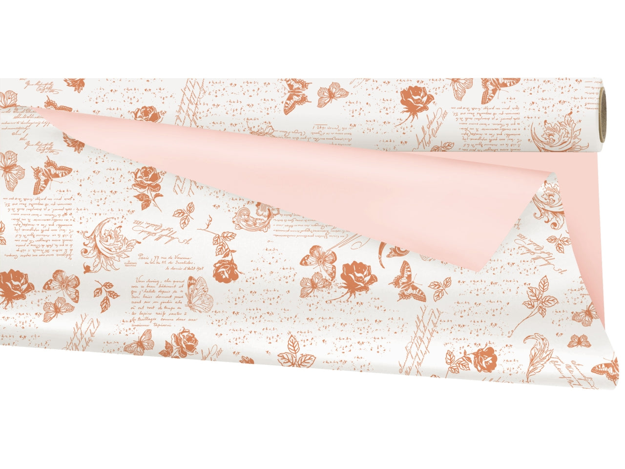 Bobina romance in ppl double face avorio con decori/rosa 79cmx25mt