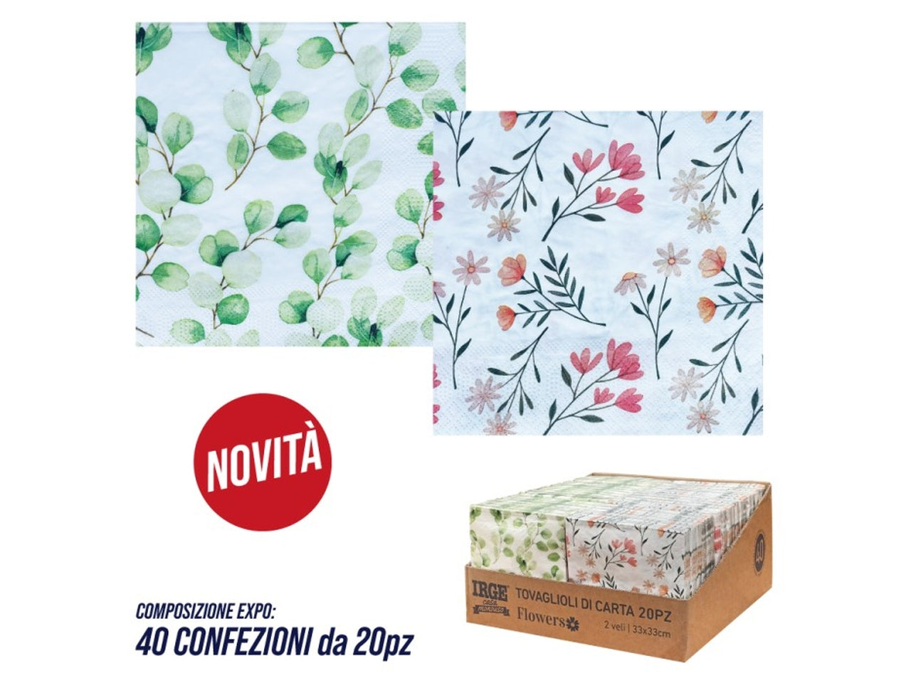 Tovaglioli 33x33 fantasia Flowers la confezione contiene 20 pezzi