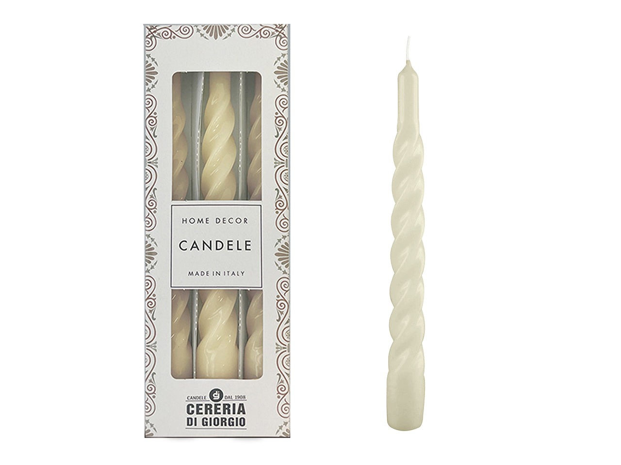 Candela home decor tortiglione laccato 21cm in confezione da 3 pezzi avorio