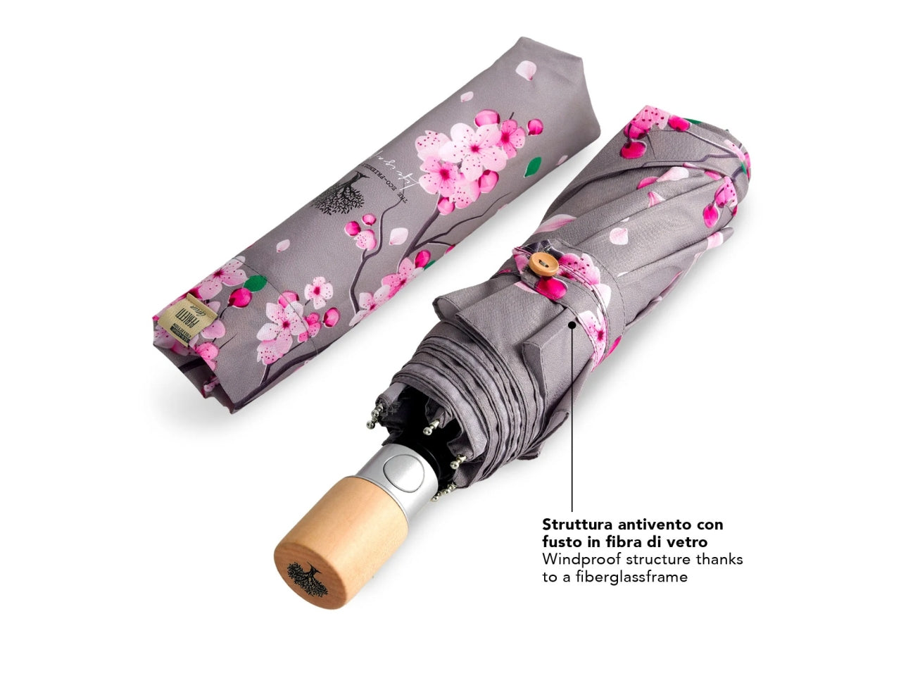 Ombrello donna mini 54cm automatico con stampa fiore di pesco