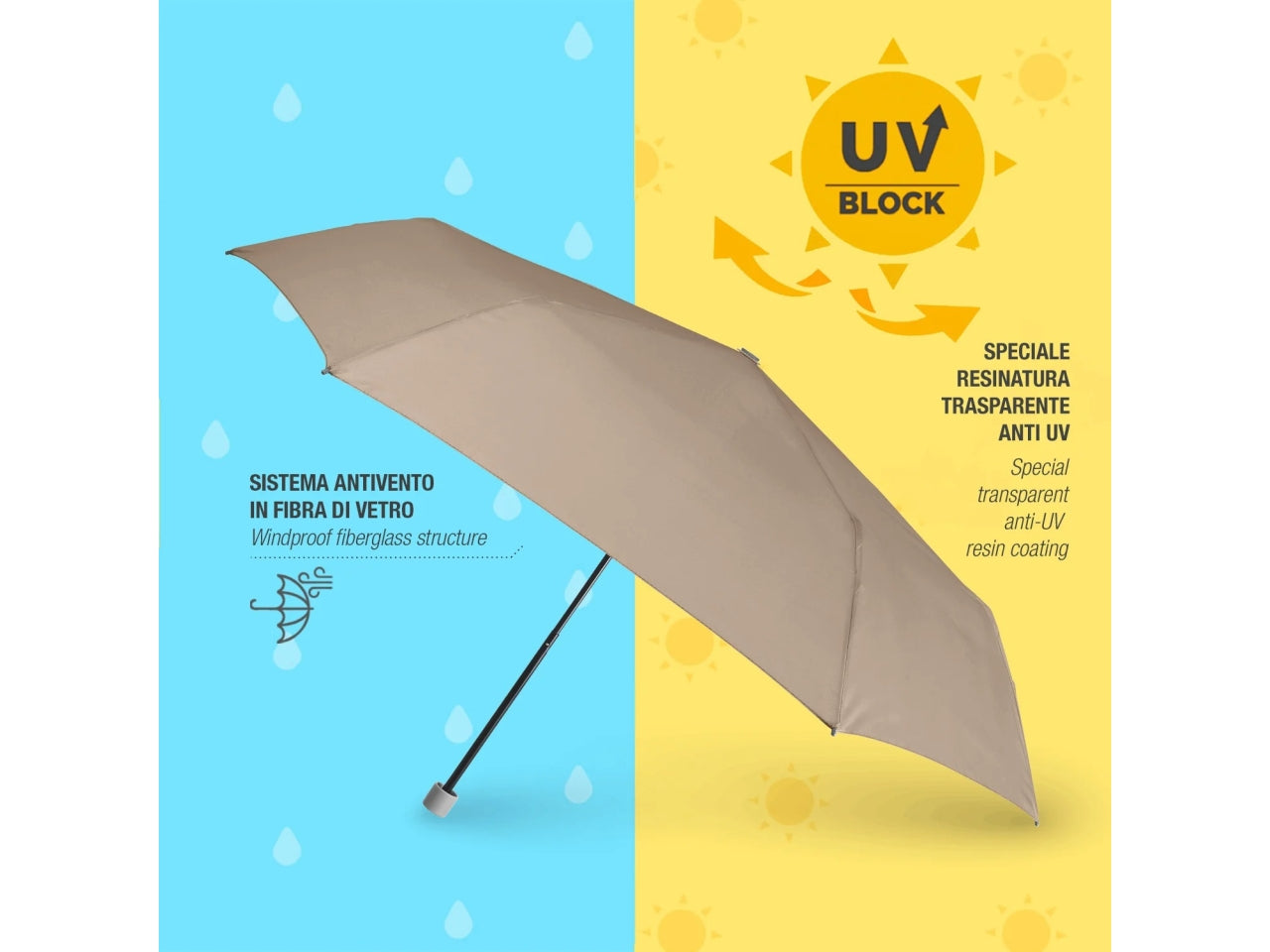 Ombrello donna mini 54cm manuale extraslim tinta unita uv50