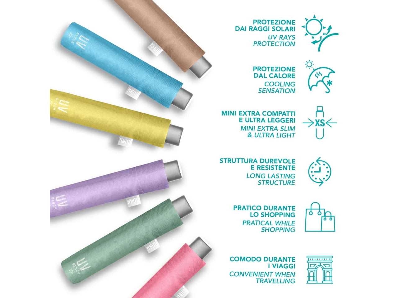 Ombrello donna mini 54cm manuale extraslim tinta unita uv50
