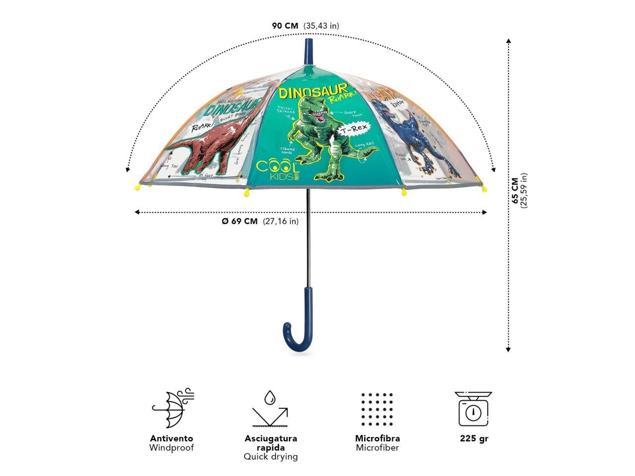 Ombrello  kids manuale 45 cm cupola Dinosauro kids