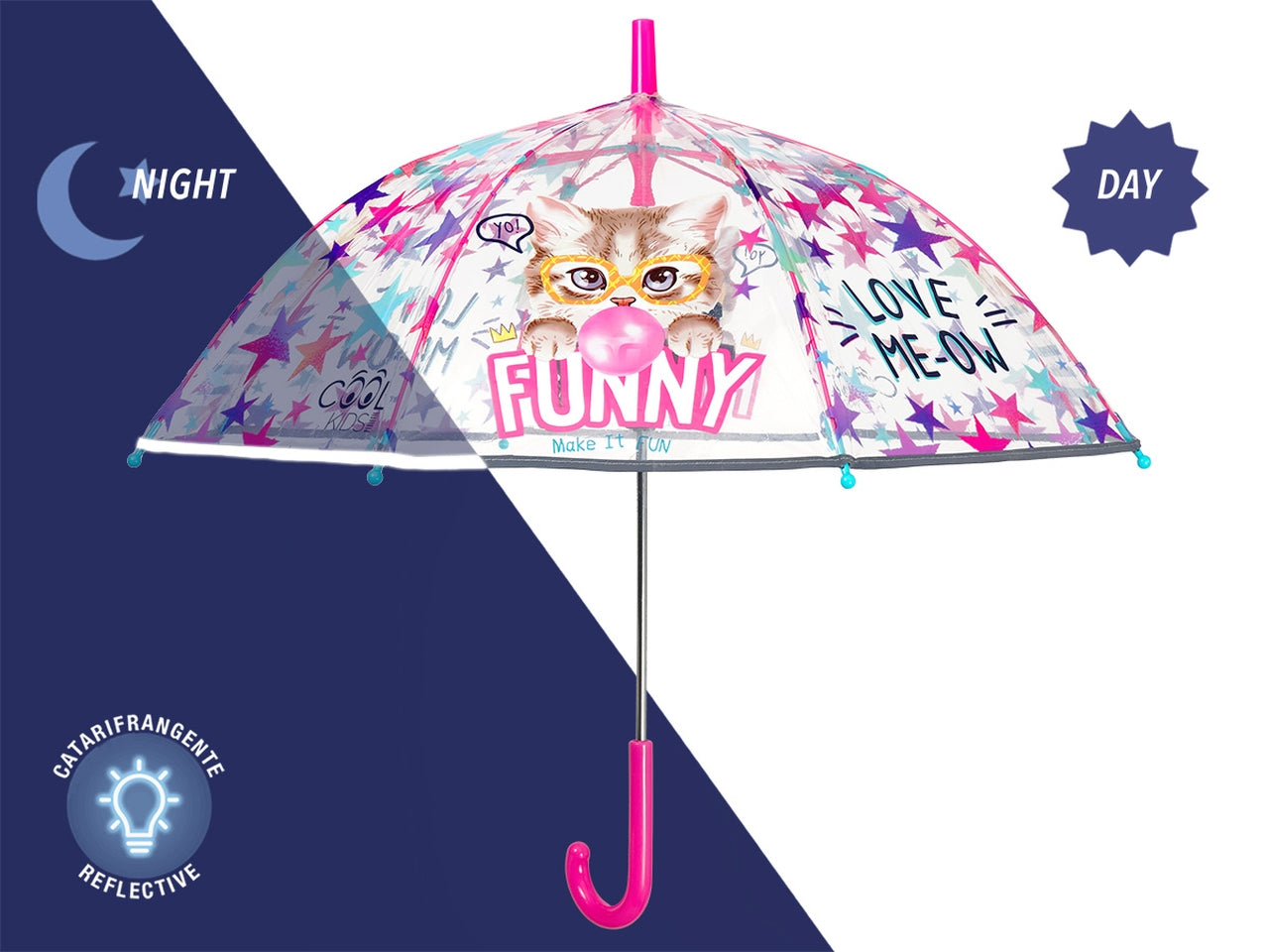 Ombrello  kids manuale 45 cm cupola Funny cat kids
