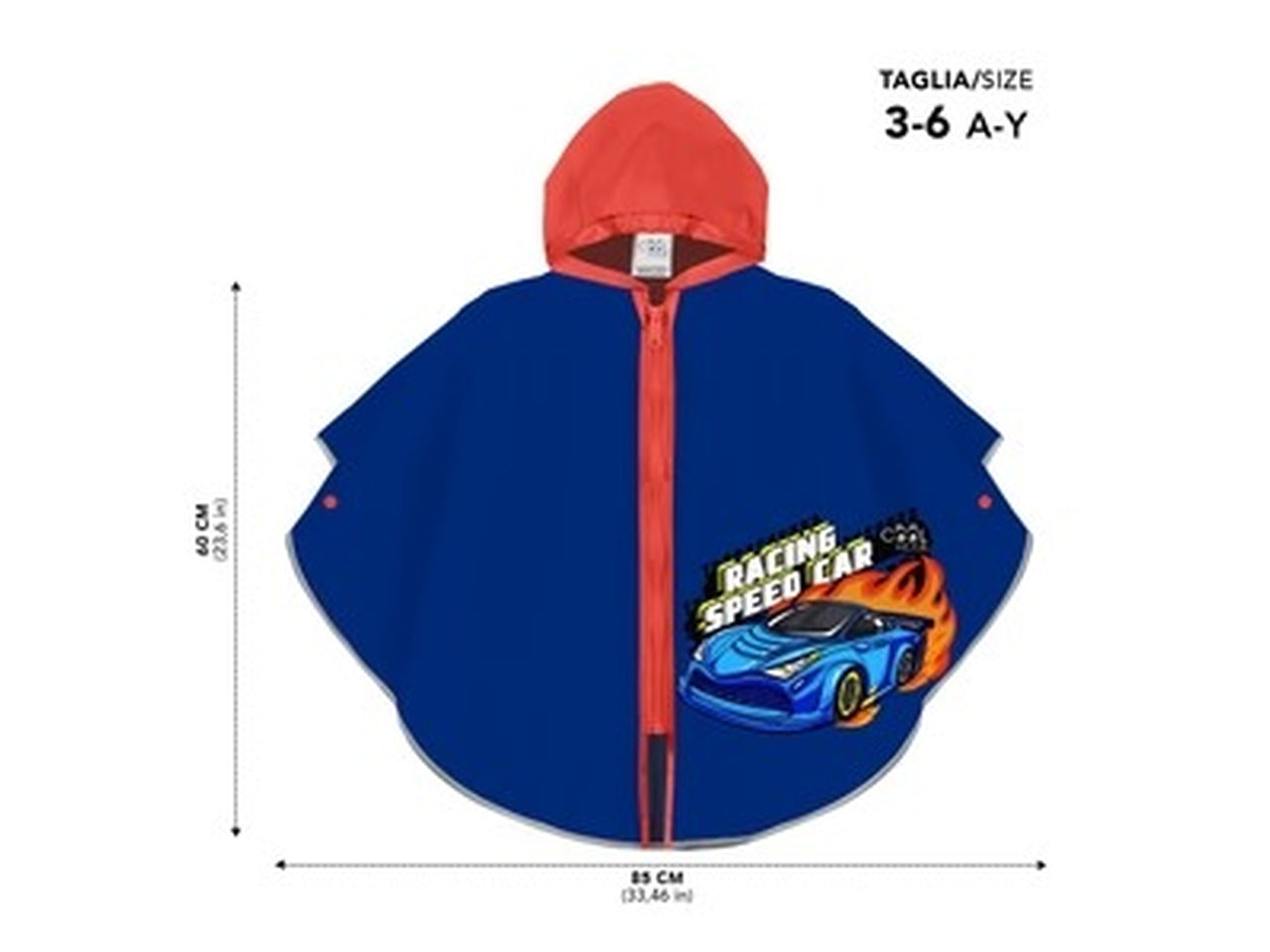 Poncho  kids pioggia Racing car zip+brd kids di colore blu