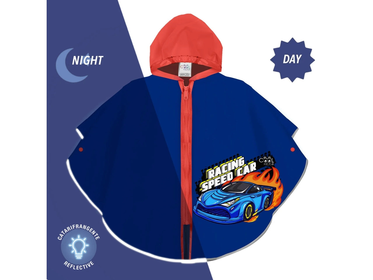 Poncho  kids pioggia Racing car zip+brd kids di colore blu