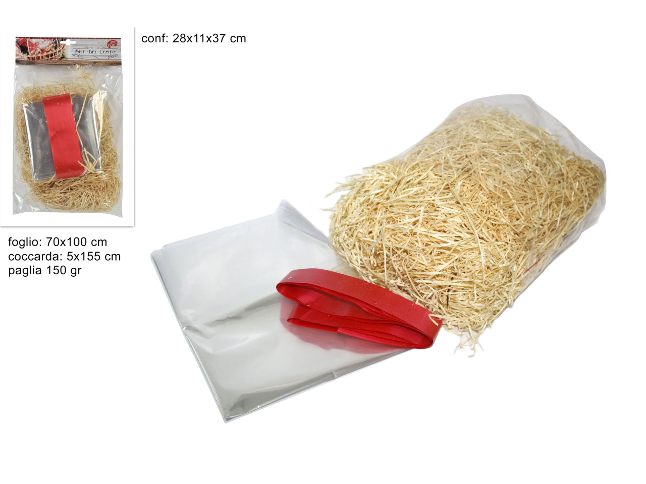 Kit paglia 150gr truciolo legno con foglio e coccarda