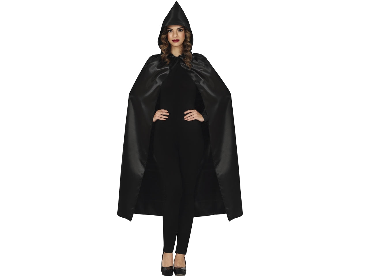 Mantello nero con cappuccio 120cm