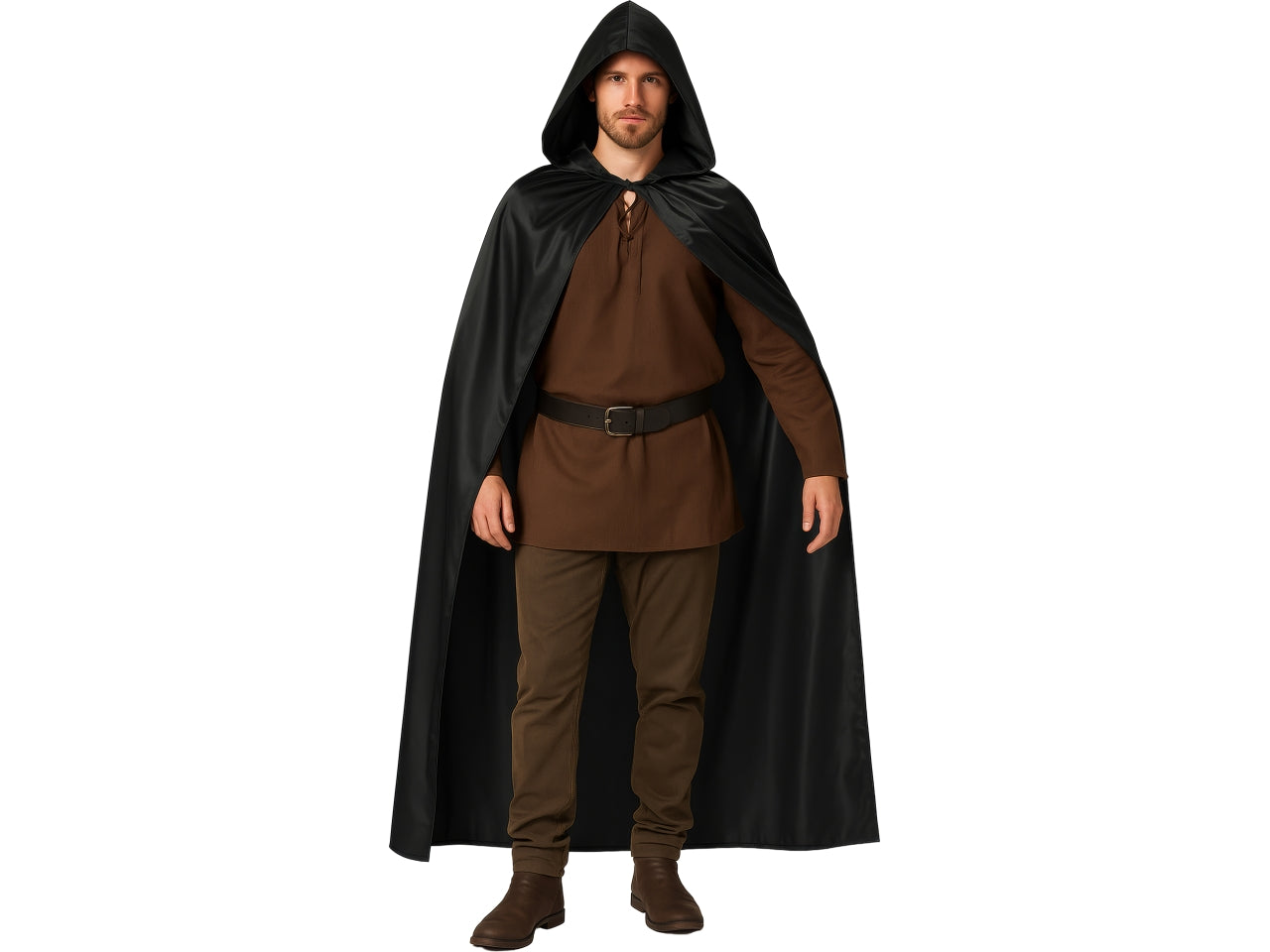 Mantello nero con cappuccio 120cm