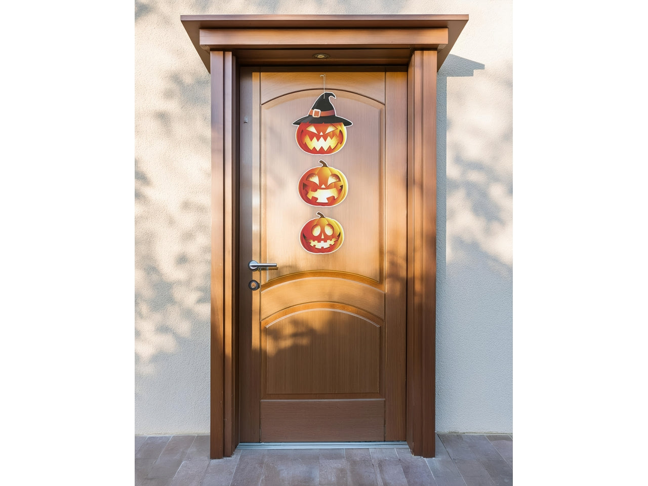 Decorazione 3 zucche 64cm legno