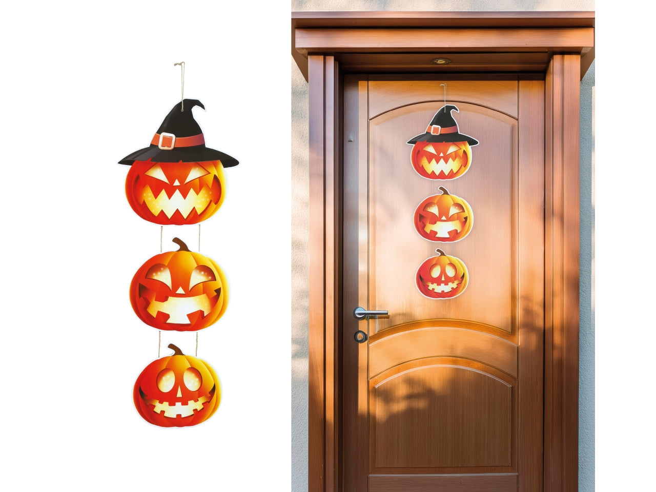 Decorazione 3 zucche 64cm legno