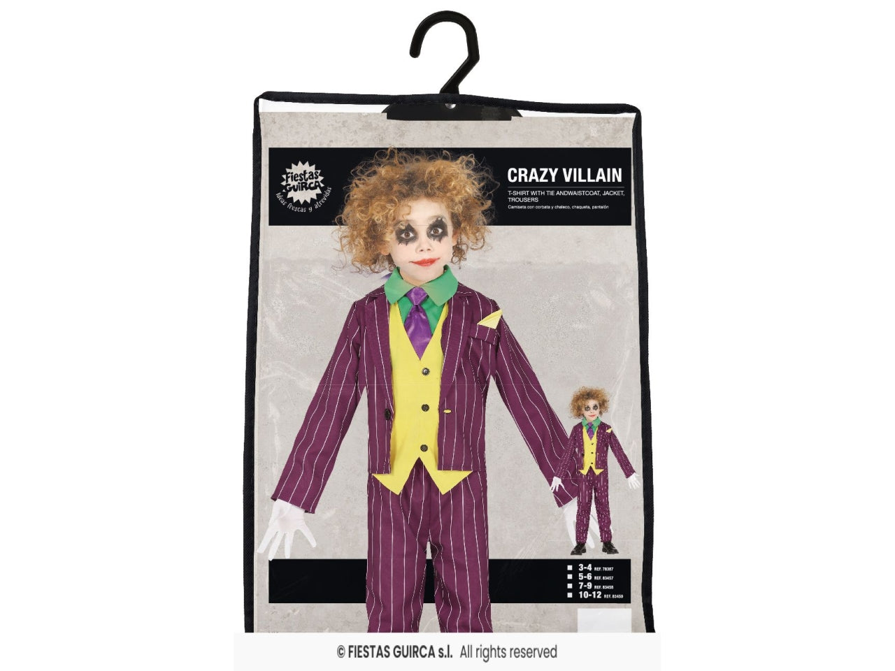 Costume cattivo pazzo 3/4 anni