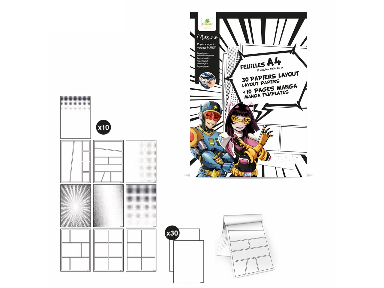 Sycomore - Blocco di Fogli A4 con Griglia per disegnare e texture