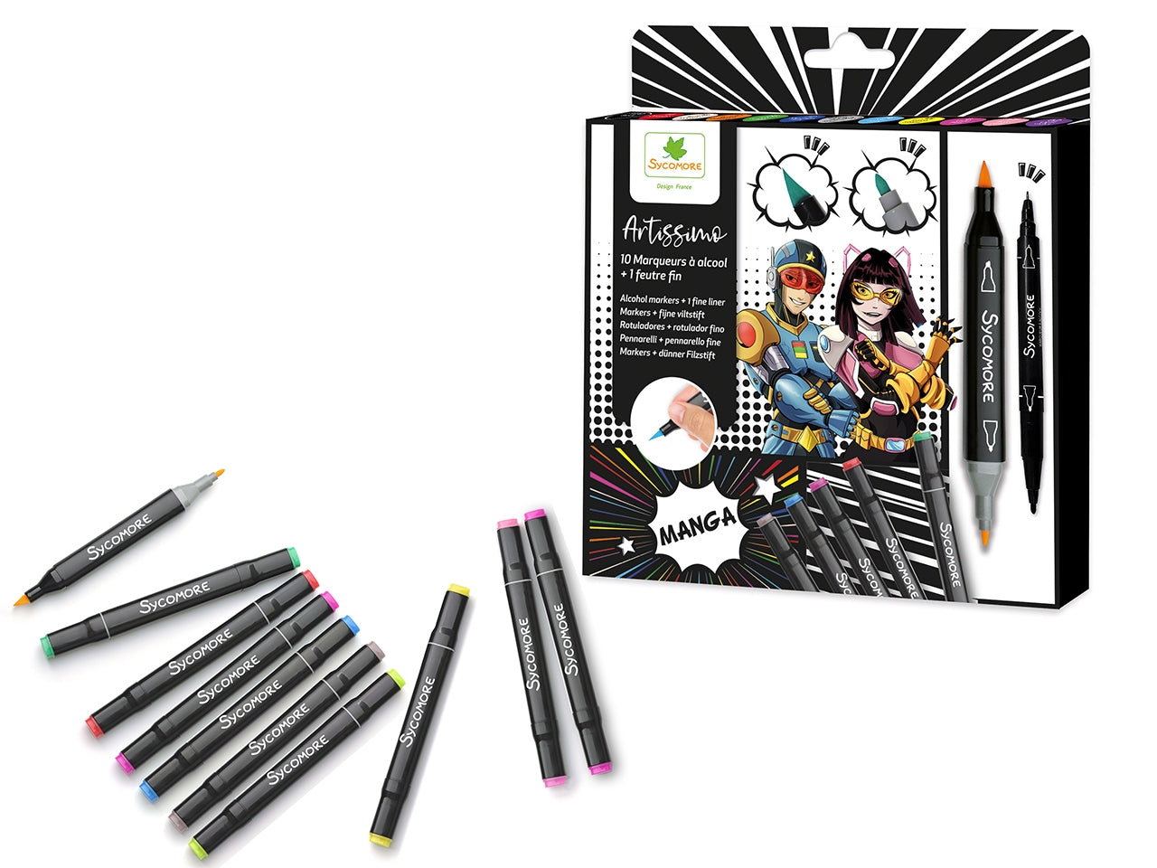 Sycomore - 10 Pennarelli ad Alcool Manga + 1 fineliner