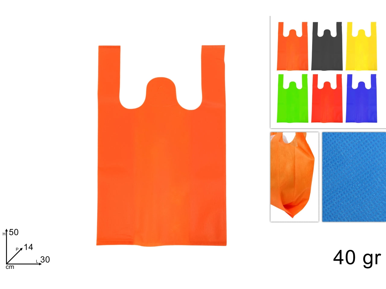 Busta spesa in tnt 50x30x14cm 40gr in 6 colori assortiti