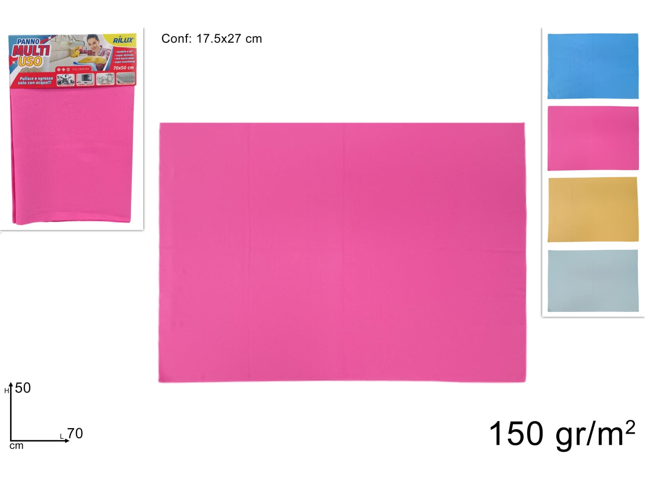 Panno in microfibra 150gr/m2 50x70cm in 4 colori assortiti