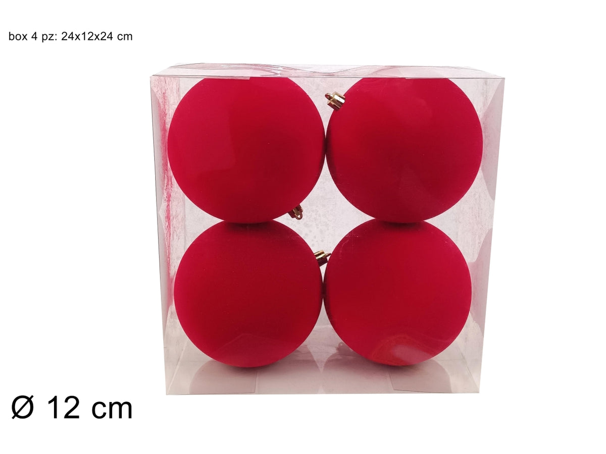 Palle 12cm in confezione da 4 pezzi floccata rossa