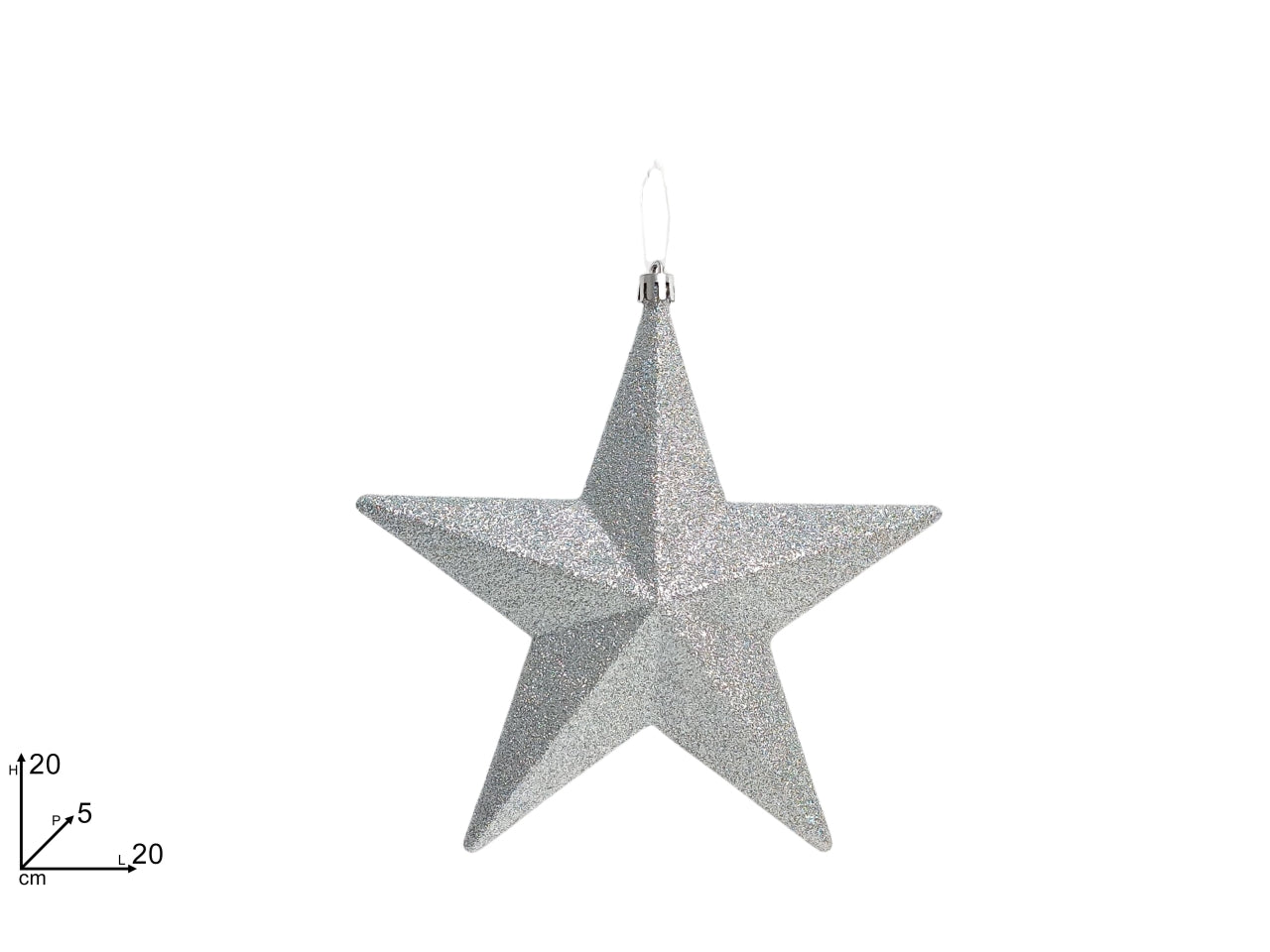 Appendino stella 20cm glitter argento