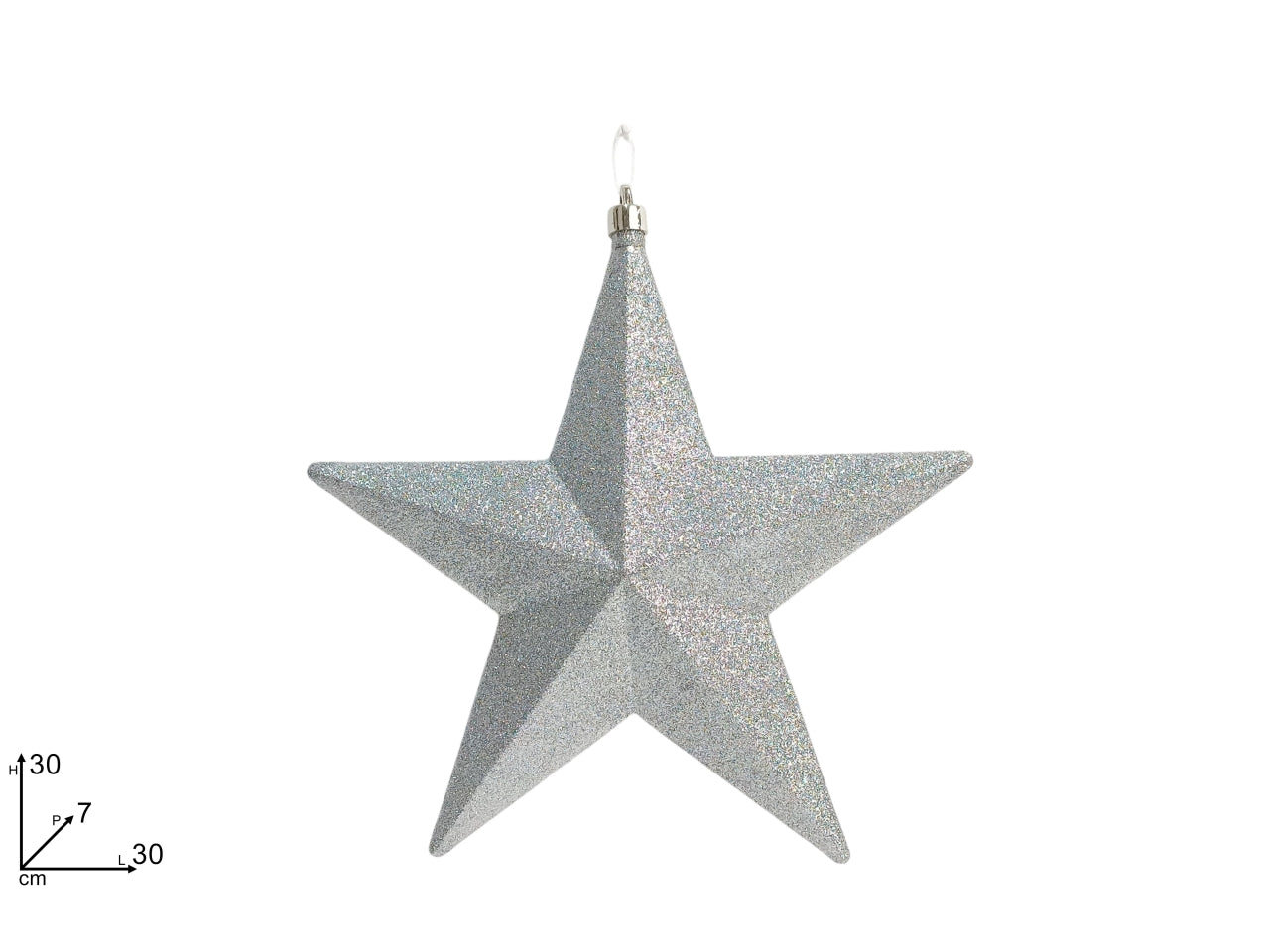 Appendino stella 30cm glitter argento