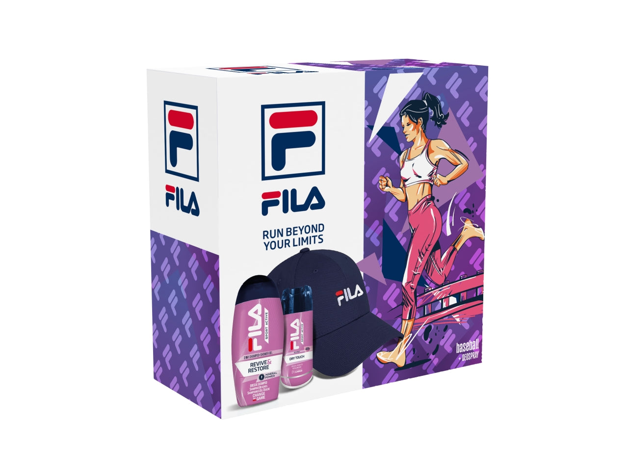 Fila donna, confezione con gel doccia 250ml + deo dry touch 15ml + cappello