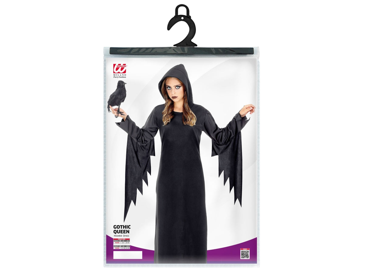 Costume regina gotica 116cm 4-5anni composto da vestito con cappuccio