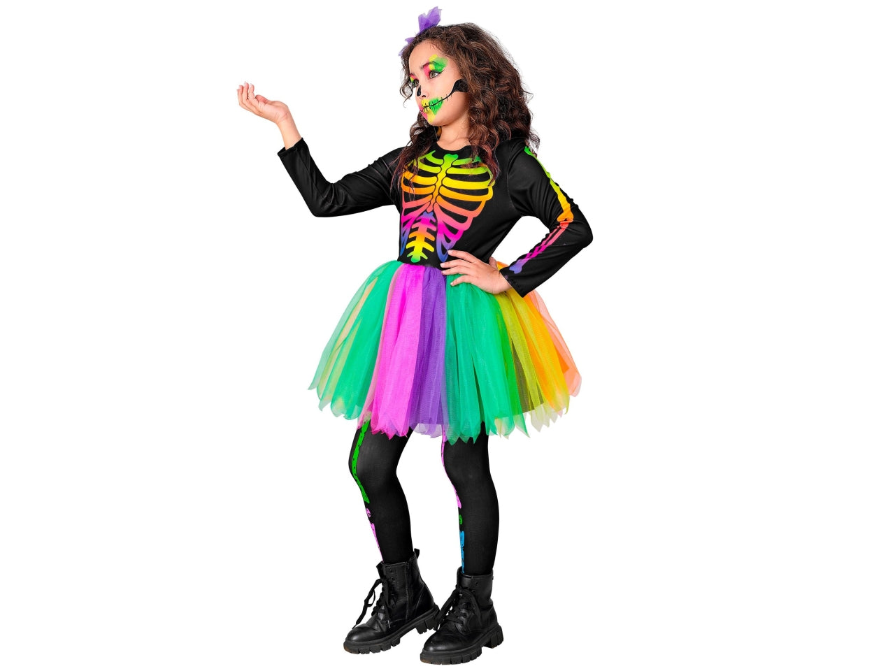 Costume scheletro 104cm 2-3anni composto da tutÃ¹ e cerchietto fiocco teschio