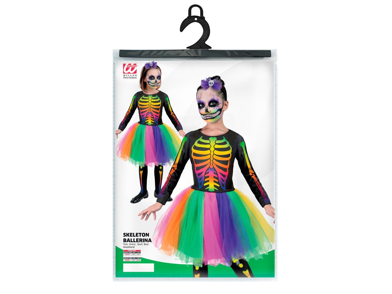 Costume scheletro 104cm 2-3anni composto da tutÃ¹ e cerchietto fiocco teschio