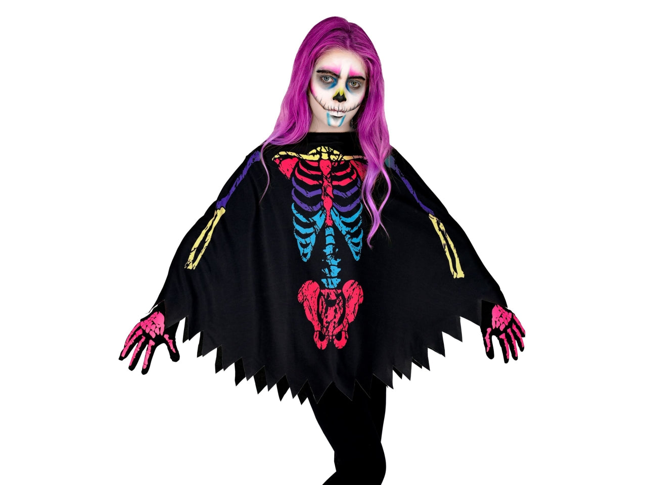 Costume scheletro colorato poncho bimbo