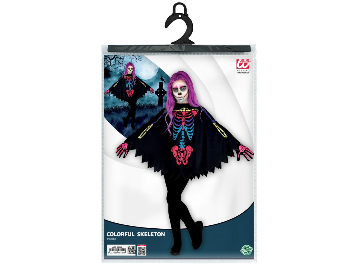 Costume scheletro colorato poncho bimbo