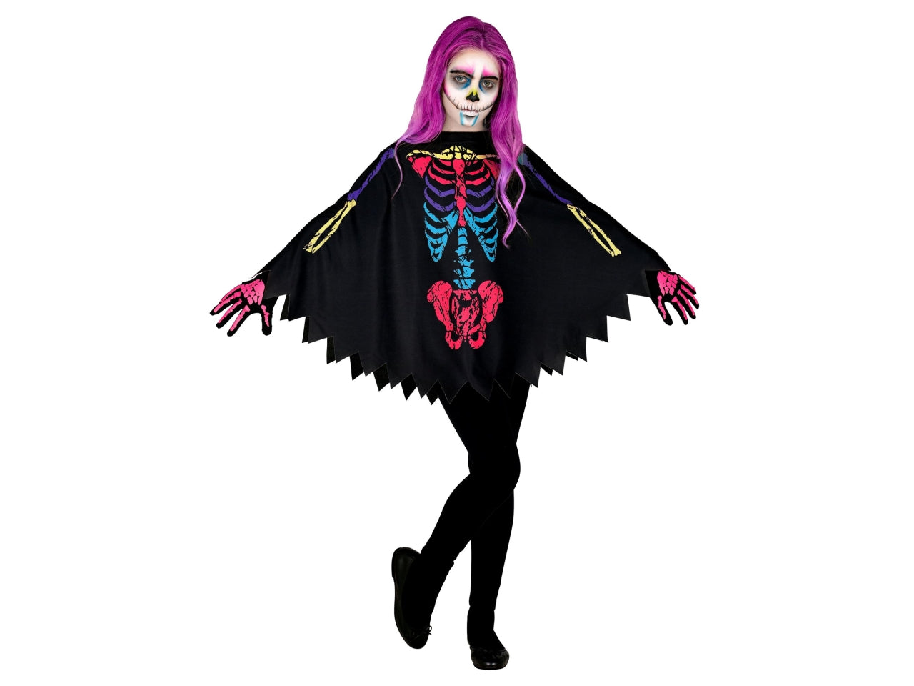 Costume scheletro colorato poncho bimbo