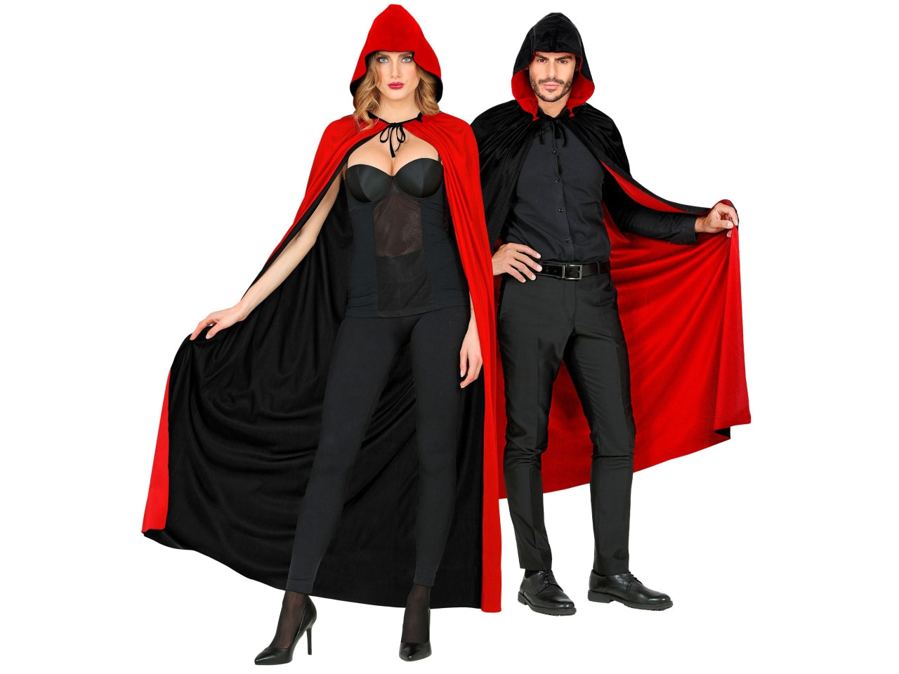 Mantello doubleface nero/rosso con cappuccio 140cm