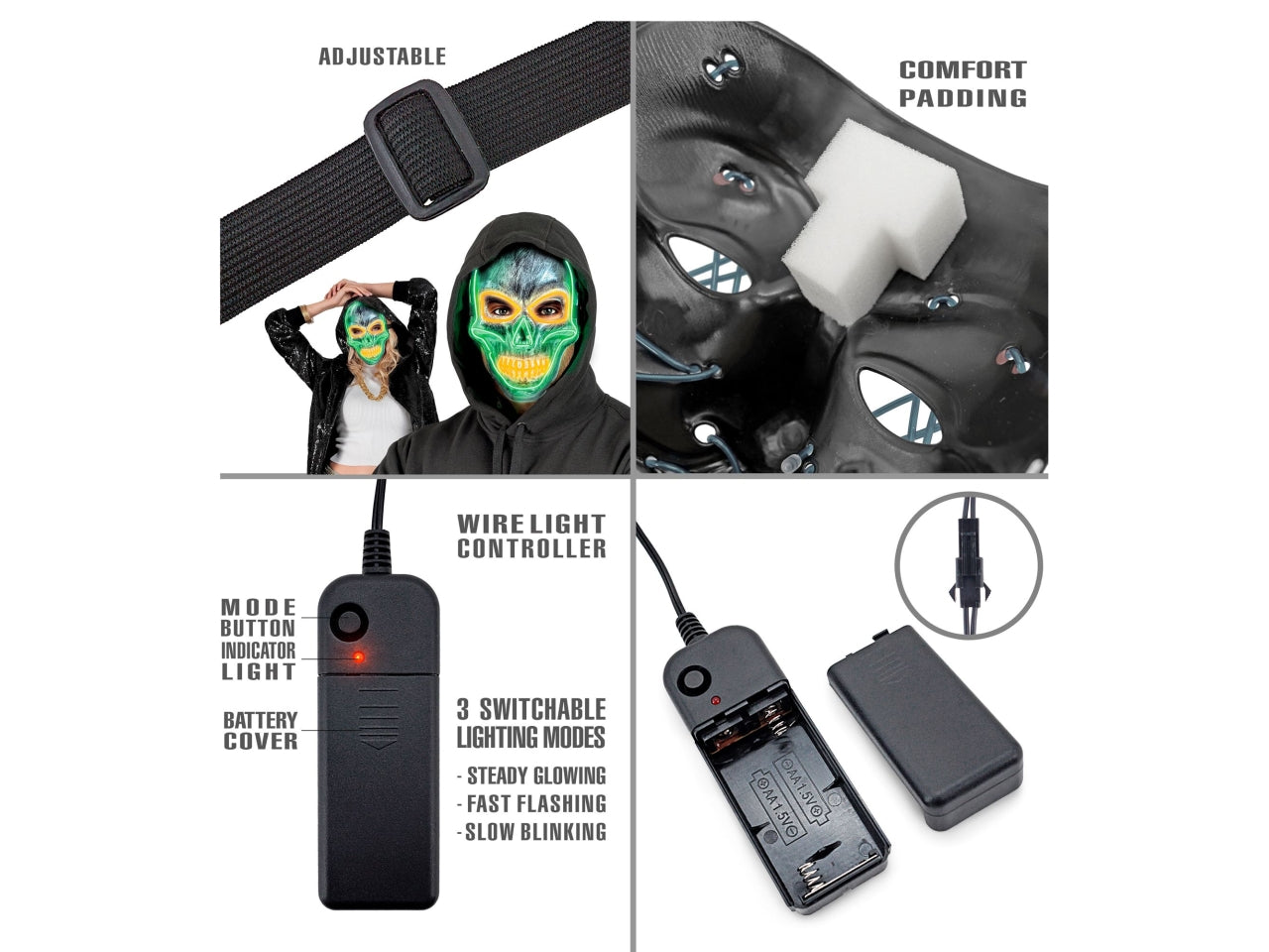 Maschera teschio argento con led colorati