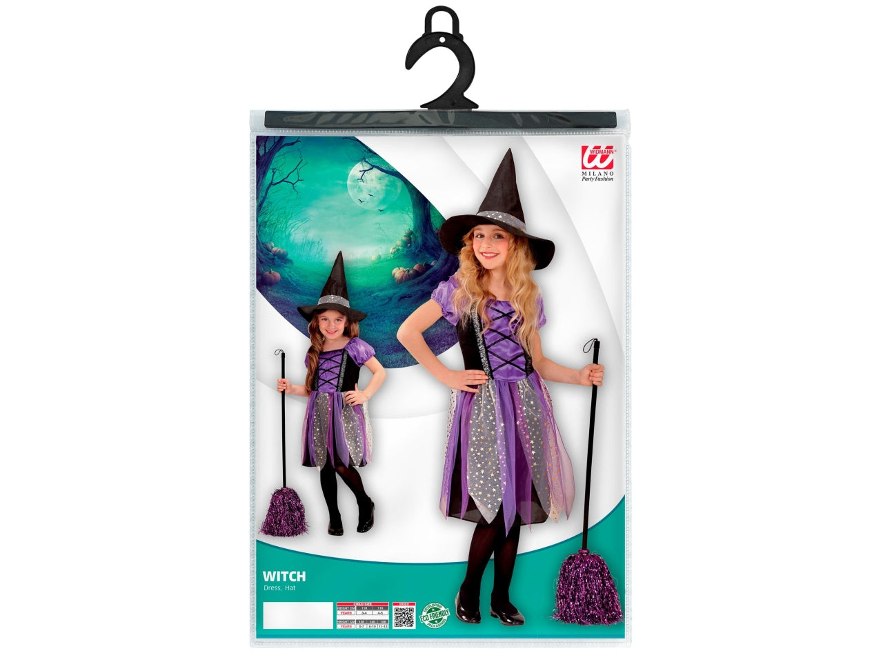 Costume strega 110cm 3-4anni composto da vestito e cappello