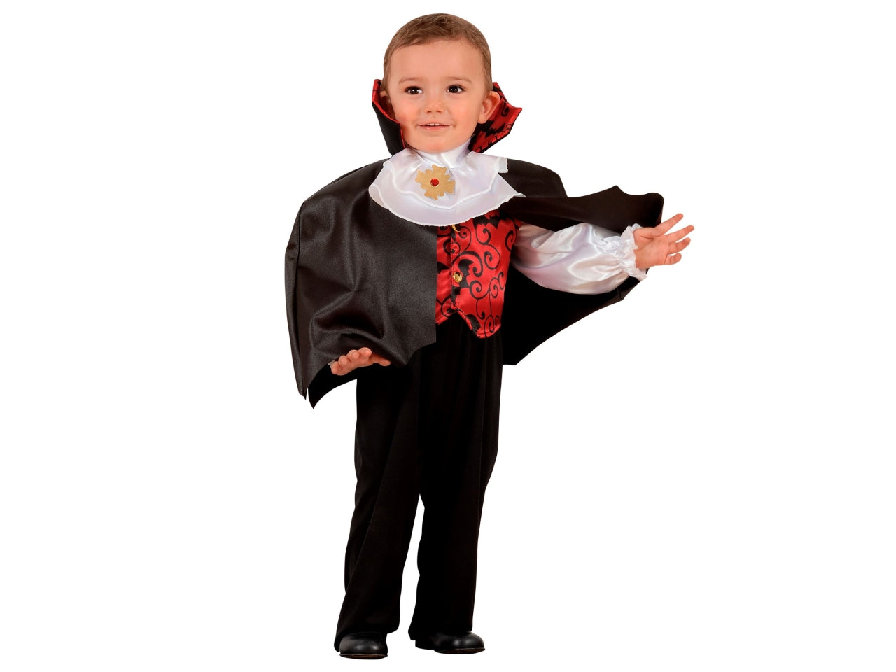 Costume vampiro 98cm 1-2anni composto da camicia con gilet, jabot, pantaloni e mantello con collare
