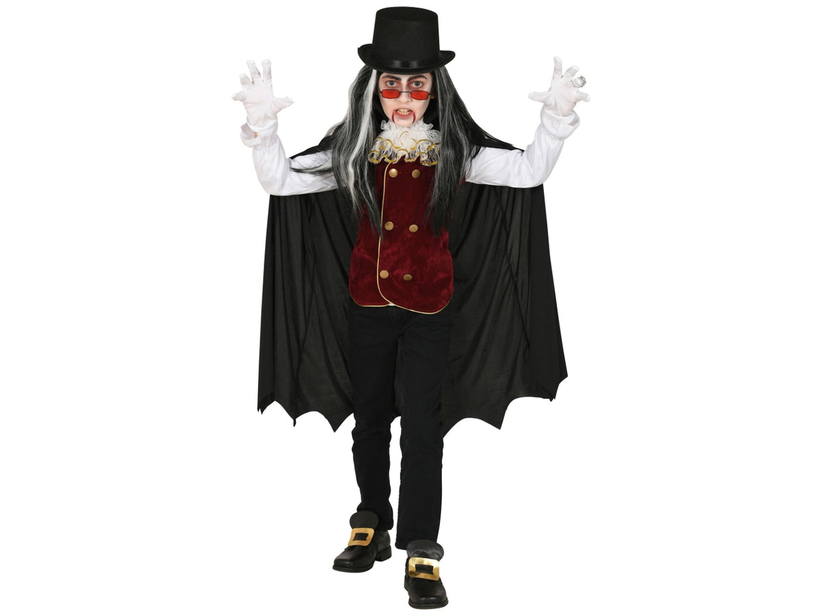 Costume vampiro 128cm 5-7anni composto da camicia con gilet, jabot e mantello con collare