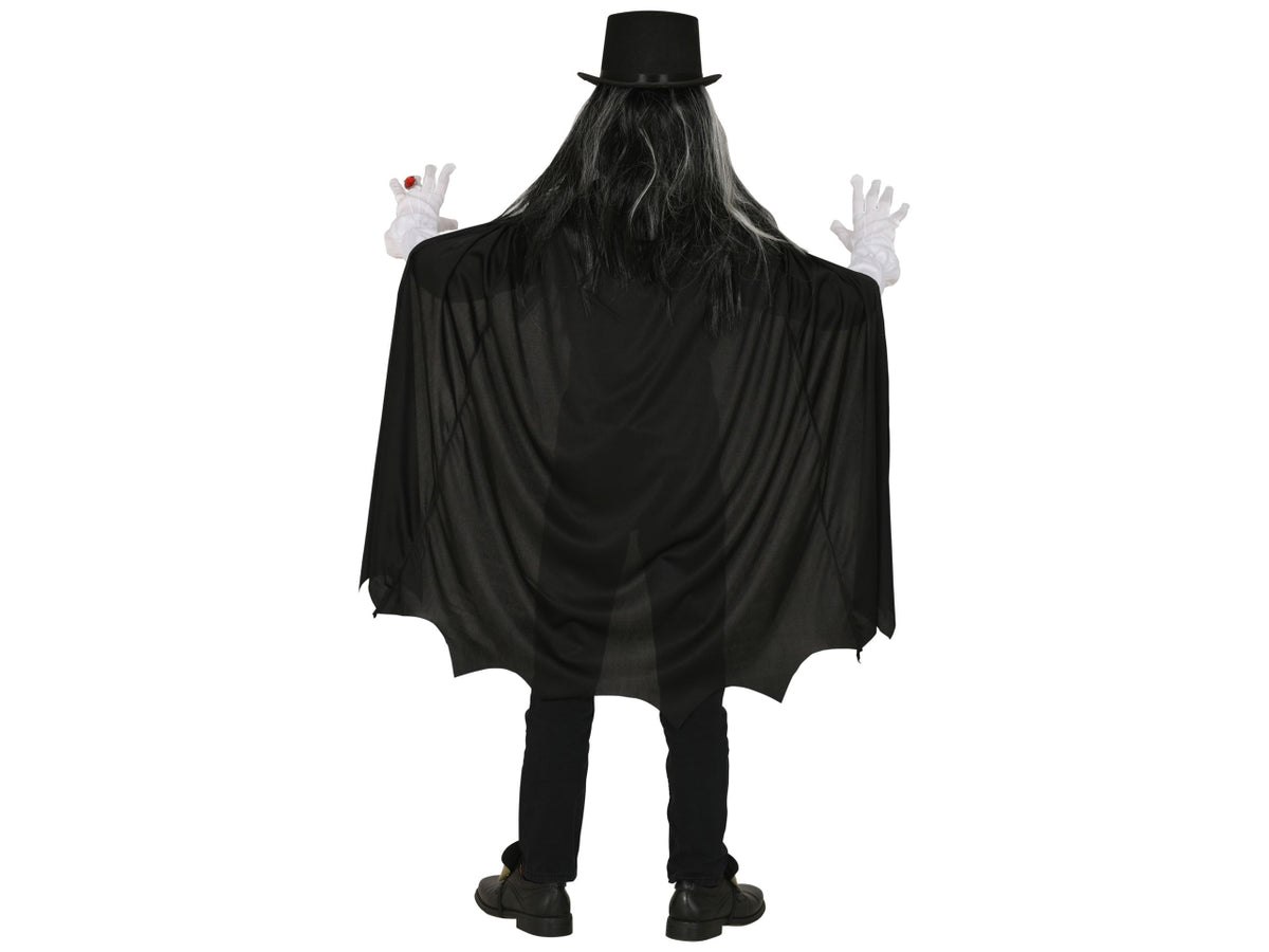 Costume vampiro 140cm 8-10anni composto da camicia con gilet, jabot e mantello con collare