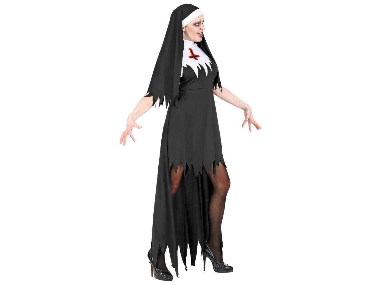 Costume suora horror adulto tg.S composto da vestito con sopragonna e copricapo