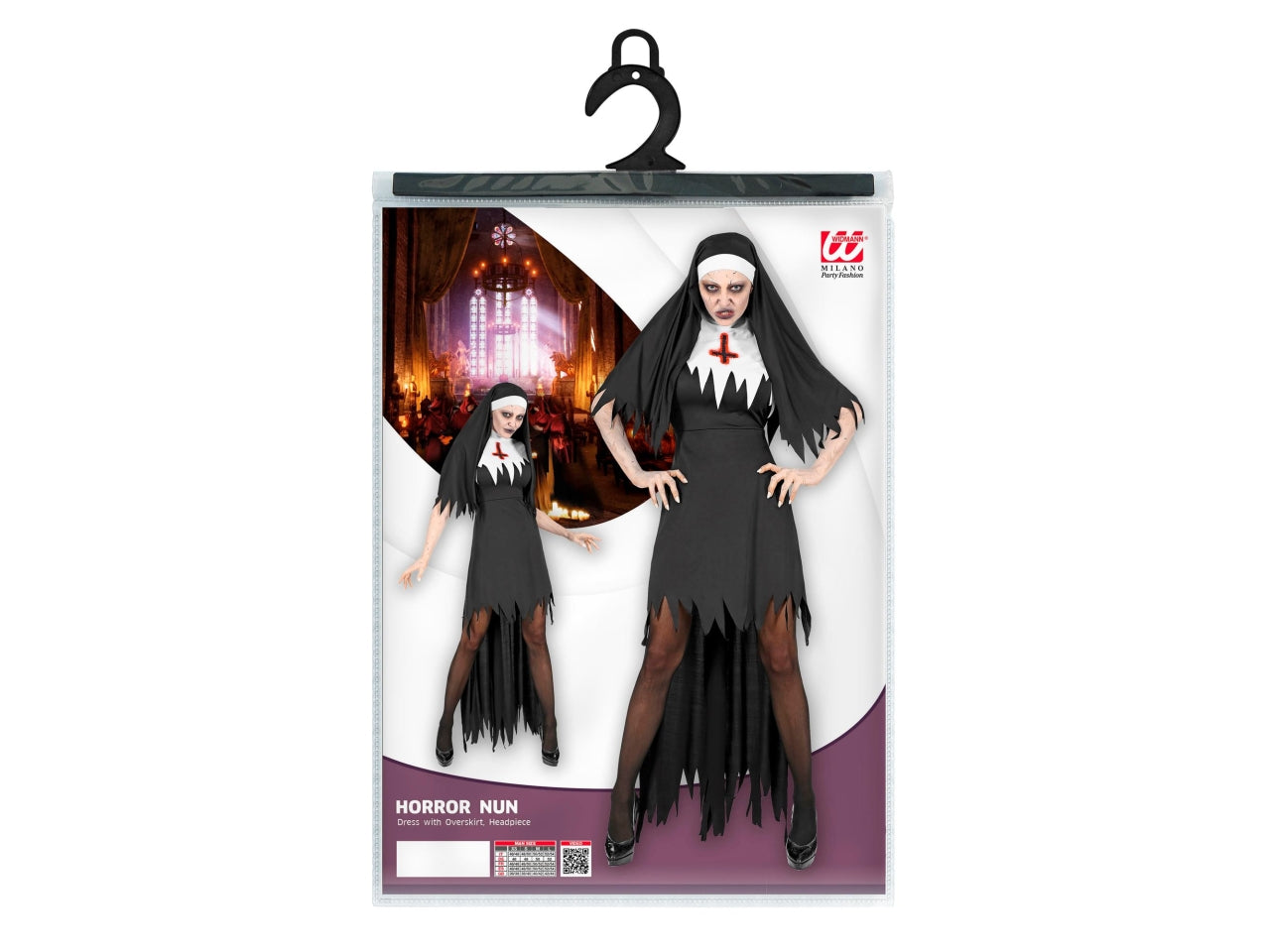 Costume suora horror adulto tg.S composto da vestito con sopragonna e copricapo