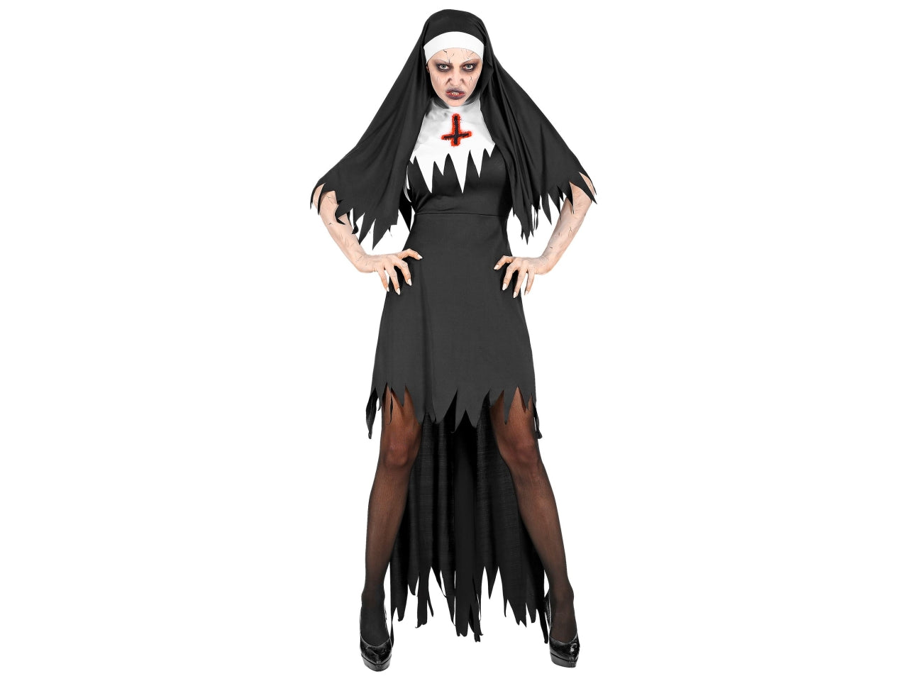 Costume suora horror adulto tg.S composto da vestito con sopragonna e copricapo