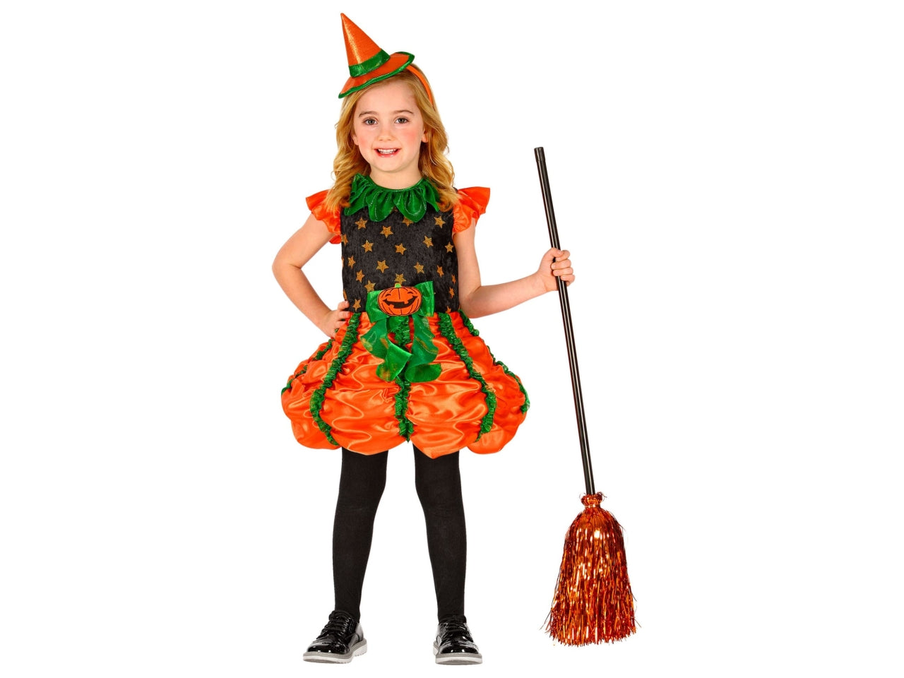 Costume strega zucca 116cm 4-5anni composto da vestito e mini cappello