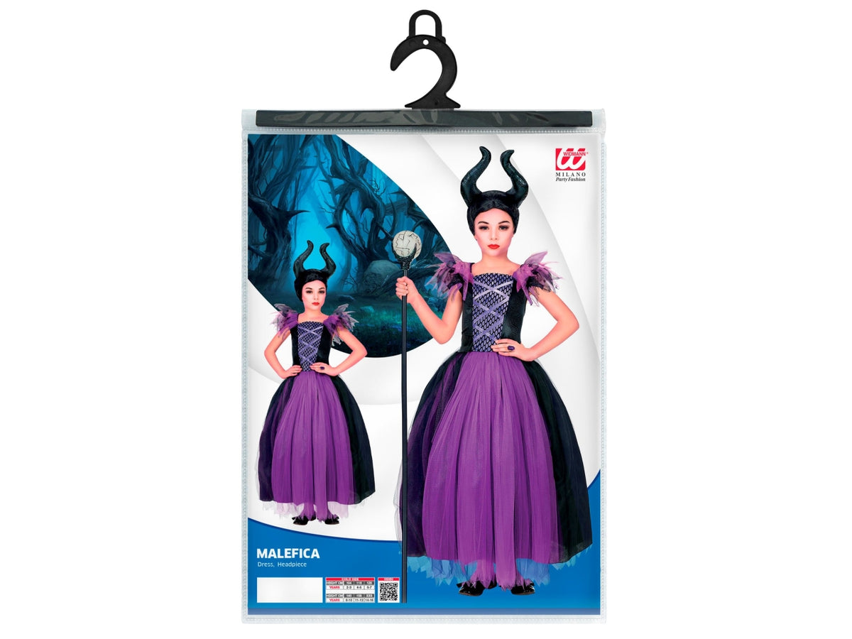 Costume malefica 116cm 4-5anni composto da vestito e copricapo