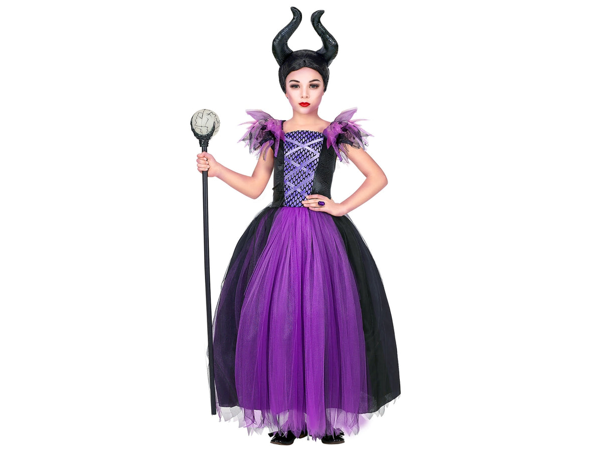 Costume malefica 128cm 5-7anni composto da vestito e copricapo