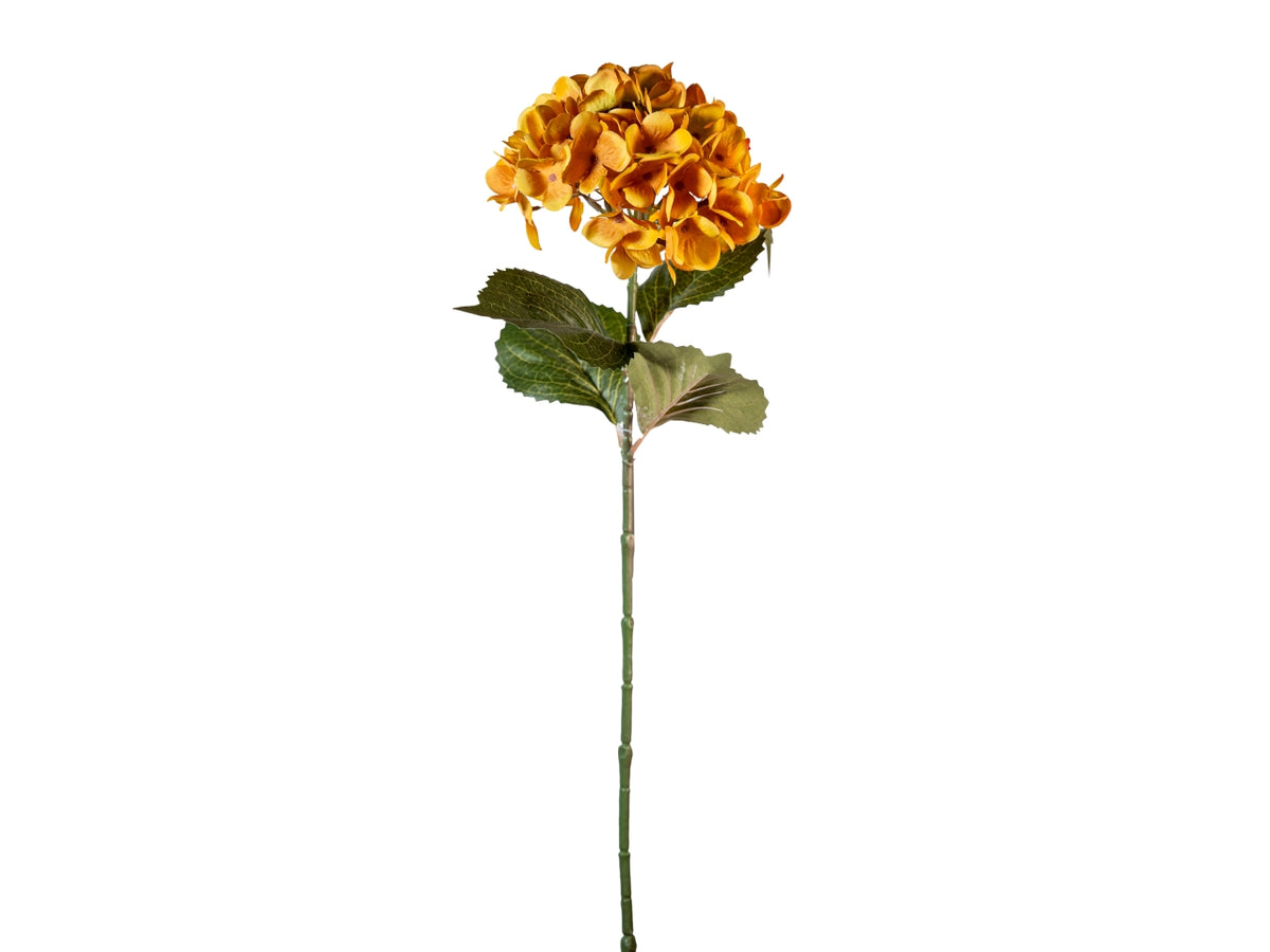 Ramo ortensia 68cm con 4 foglie senape