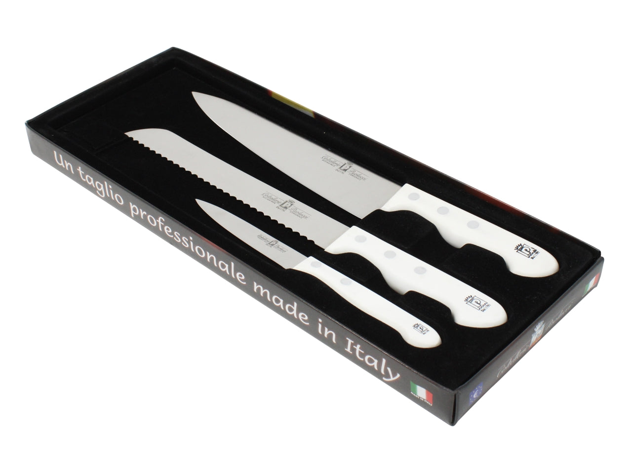 Set coltelli in scatola vellutto nero con 1 coltello pane 1 coltello cuoco 21,1cm spelucchino