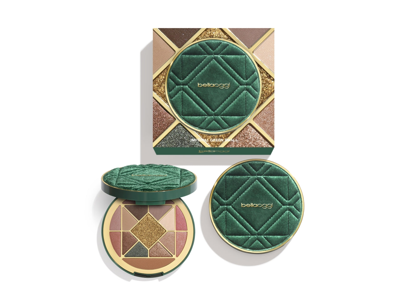 Bellaoggi imperial green palette small con 9 ombretti, 2 terre e4 blush