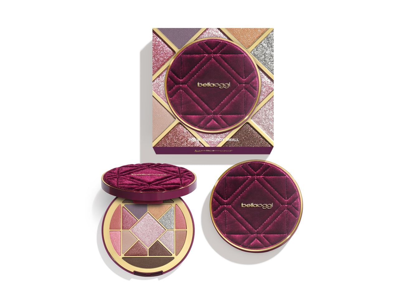 Bellaoggi imperial burgundy palette small con 9 ombretti, 2 terre e4 blush